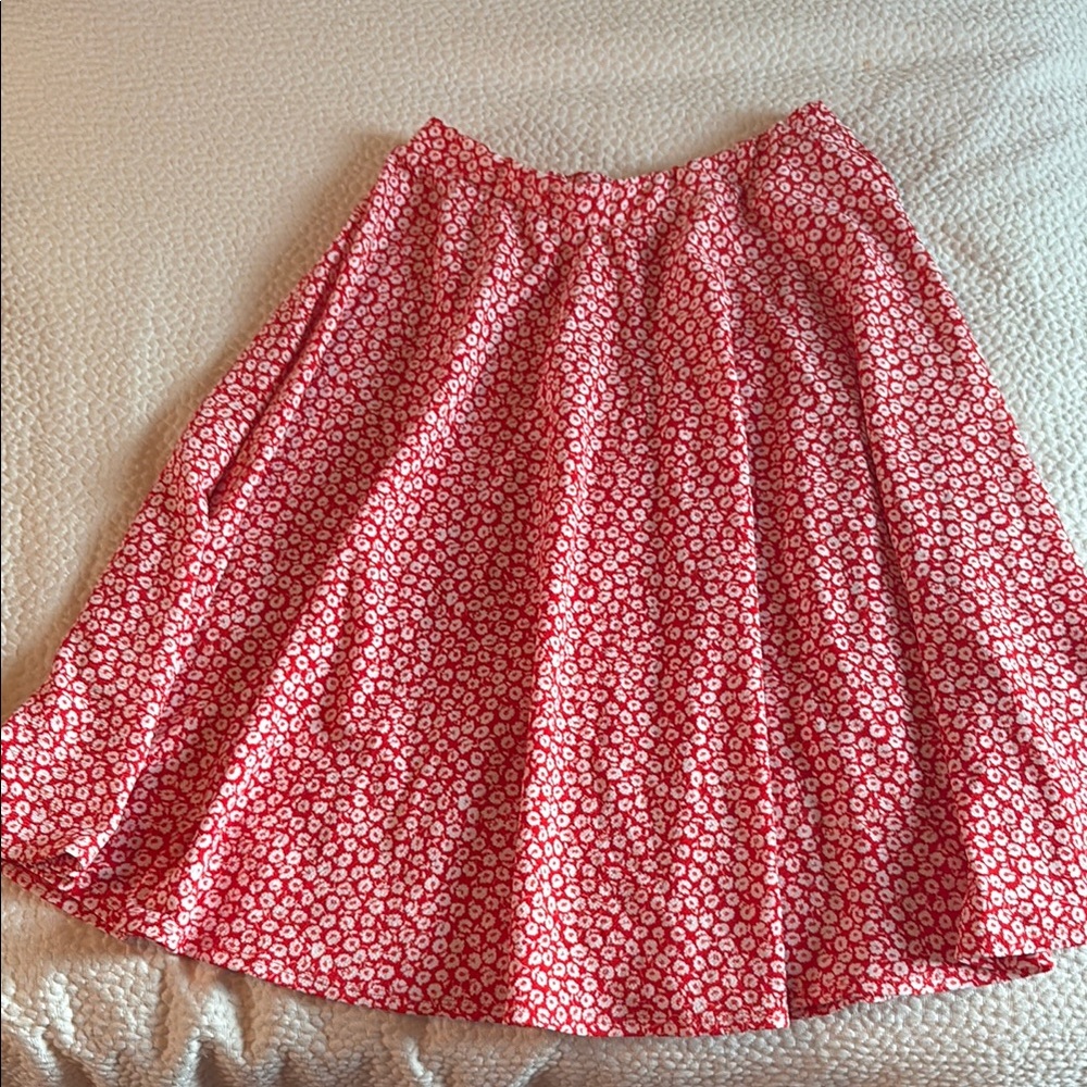 Roolee Red and White Pleated Midi Skirt